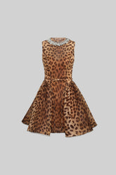 Bodice ve Mücevherli Yaka ile Zarif Desenli Elbise